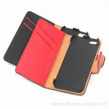Cases for iPhone 5, Made of Leather + PC, Flip Type Holster